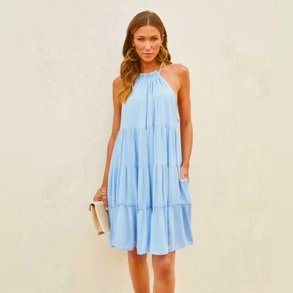 Vici Dresses & Skirts - NWT Vici Thea Blue Halter Tiered Mini Dress |Size Medium